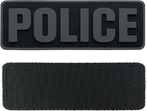 PVC Police Patch 6x2 inch All Black and White for Tactical Vest Dog Collar with Hook Fastener Back(All Black and White) in Saudi Arabia
