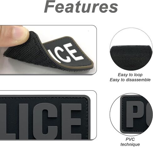 PVC Police Patch 6x2 inch All Black and White for Tactical Vest Dog Collar with Hook Fastener Back(All Black and White) in Saudi Arabia