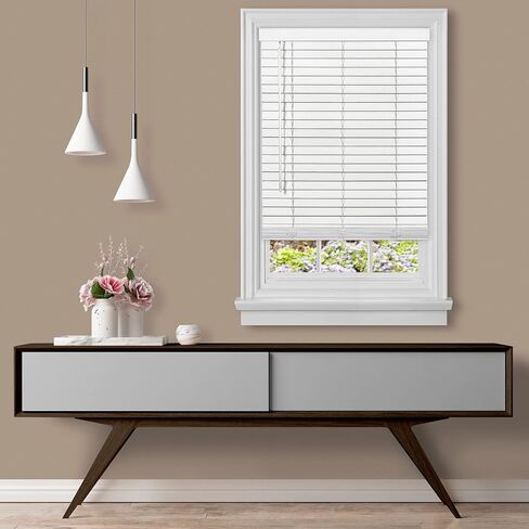 Cordless Room Darkening Plantation Blind - 48 Inch Width, 64 Inch Length, 2" Vinyl Slat Size - White - GII Madera Falsa Faux Wood, Light Filtering Horizontal Windows Blinds by Achim Home Decor in Saudi Arabia