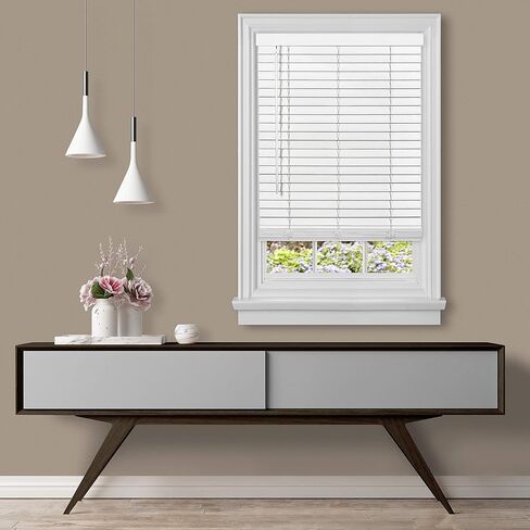 Cordless Room Darkening Plantation Blind - 48 Inch Width, 64 Inch Length, 2" Vinyl Slat Size - White - GII Madera Falsa Faux Wood, Light Filtering Horizontal Windows Blinds by Achim Home Decor in Kuwait