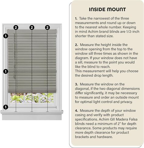 Cordless Room Darkening Plantation Blind - 48 Inch Width, 64 Inch Length, 2" Vinyl Slat Size - White - GII Madera Falsa Faux Wood, Light Filtering Horizontal Windows Blinds by Achim Home Decor in Saudi Arabia