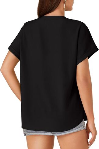 Rooscier Women's Button Down Notch V Neck Batwing Short Sleeve Office Business Blouse Shirt Top in Saudi Arabia