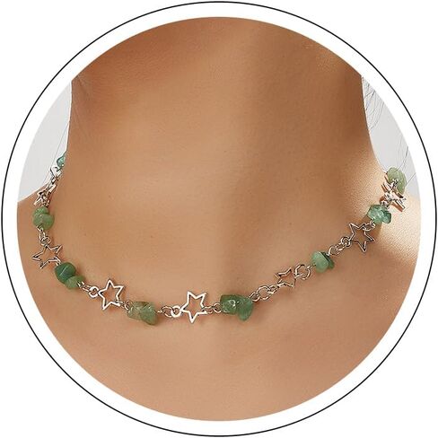 Y2k Star Necklace Gothic Star Choker Necklace Pearl Charms Star Necklaces Natural Stone Healing Crystal Star Y2K Necklace Summer Jewelry for Teen Girls Women in Saudi Arabia