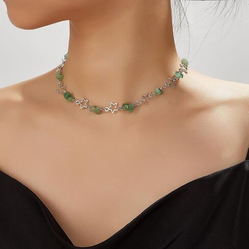 Y2k Star Necklace Gothic Star Choker Necklace Pearl Charms Star Necklaces Natural Stone Healing Crystal Star Y2K Necklace Summer Jewelry for Teen Girls Women in Saudi Arabia
