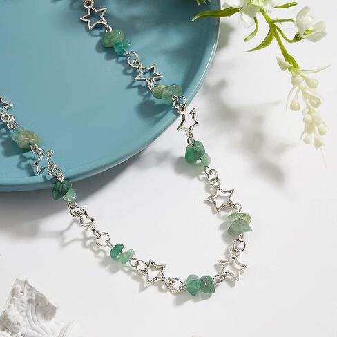 Y2k Star Necklace Gothic Star Choker Necklace Pearl Charms Star Necklaces Natural Stone Healing Crystal Star Y2K Necklace Summer Jewelry for Teen Girls Women in Saudi Arabia