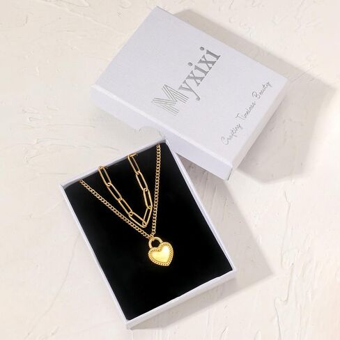 Heart Layered Choker Necklace,Dainty 14k Gold/Silver Filled Heart Pendant Choker Chain Necklace Hip Hop Jewelry for Women in Saudi Arabia