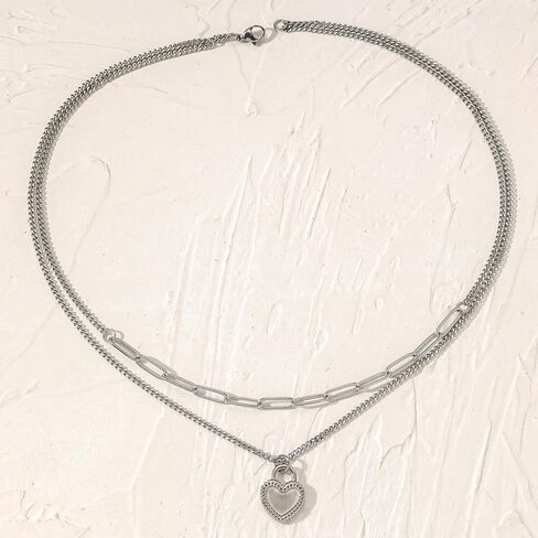 Heart Layered Choker Necklace,Dainty 14k Gold/Silver Filled Heart Pendant Choker Chain Necklace Hip Hop Jewelry for Women in Saudi Arabia