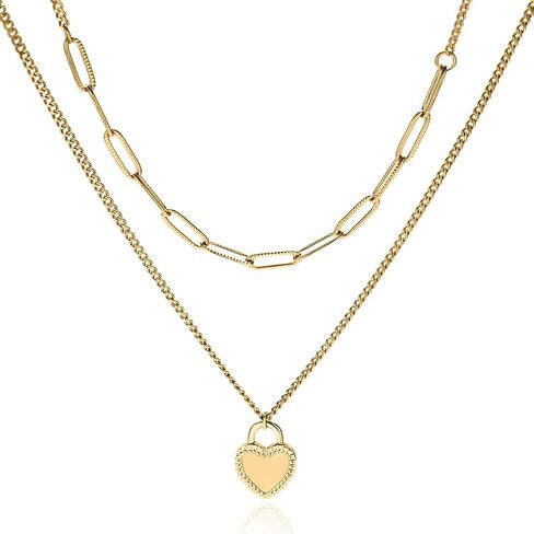 Heart Layered Choker Necklace,Dainty 14k Gold/Silver Filled Heart Pendant Choker Chain Necklace Hip Hop Jewelry for Women in Saudi Arabia