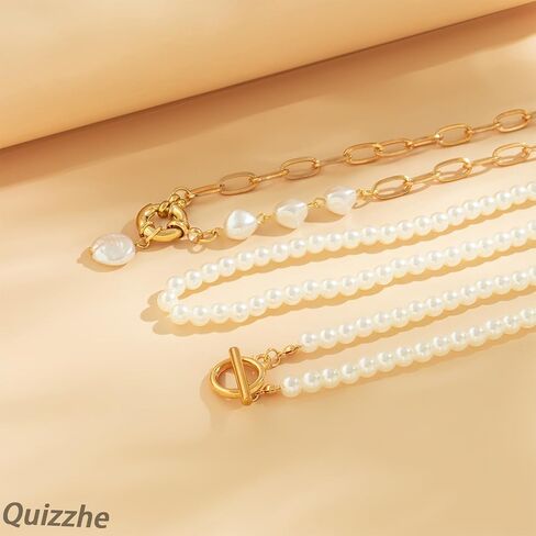 Boho Layered Pearl Choker Necklace Punk Teardrop Pearl Charm Necklace Cuban Paperclip Link Chain Choker Jewelry for Women Girls in Saudi Arabia