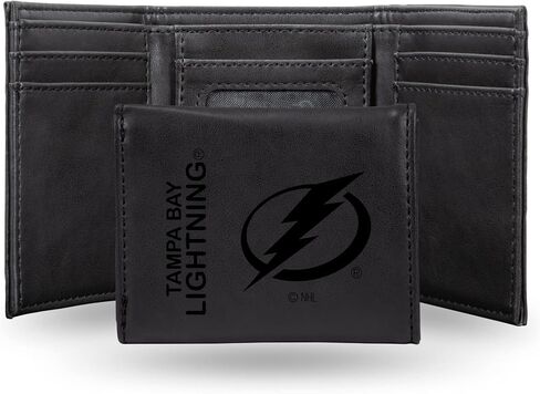 Rico Industries NHL Tampa Bay Lightning Laser Engraved Black Tri-Fold Wallet - Men's Accessory in Saudi Arabia