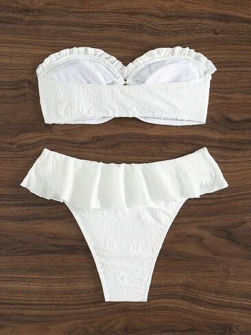 SHENHE Women's 2 Pieces Bandeau Bikini Set O Ring Strapless Ruffle Swimsuit Bathing Suits in Kuwait