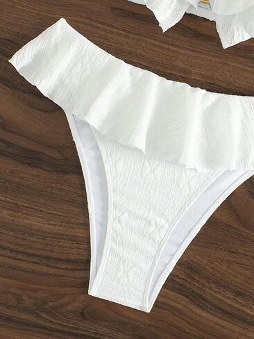SHENHE Women's 2 Pieces Bandeau Bikini Set O Ring Strapless Ruffle Swimsuit Bathing Suits in Kuwait