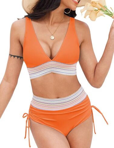 Bluetime Women High Waisted Bikini Set Tummy Control Color Block Swimsuit Two Piece Full Coverage Bathing Suits in Saudi Arabia