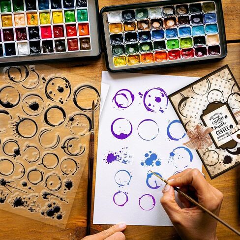 GLOBLELAND Coffee Tea Stains Clear Stamps for DIY Scrapbooking Splash Background Text Silicone Stamp Seals Transparent Stamp for Cards Making Photo Album Journal Home Decoration 11.69×8.27inch in Saudi Arabia