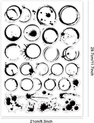 GLOBLELAND Coffee Tea Stains Clear Stamps for DIY Scrapbooking Splash Background Text Silicone Stamp Seals Transparent Stamp for Cards Making Photo Album Journal Home Decoration 11.69×8.27inch in Saudi Arabia