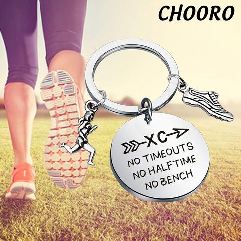 CHOORO Cross Country Jewelry XC Runner Keychain XC No Timeouts No Halftime No Bench Running Shoe Charm Keychain in Saudi Arabia