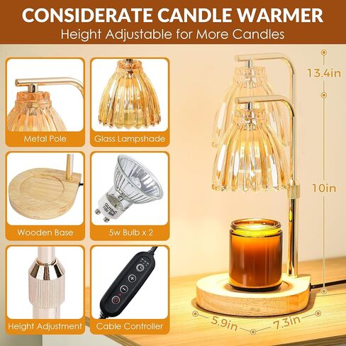 Candle Warmer Lamp Gifts for Women - Metal Base, Glass Lampshade, Adjustable Height with Timer and Dimmer, by JOFLY in Saudi Arabia