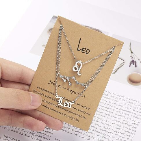 3pcs Zodiac Necklaces 12 Constellation Pendant Necklace Astrology Horoscope Old English Zodiac Sign Necklace Jewelry with Message Card for Women Girls Jewelry in Saudi Arabia