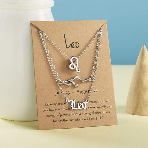 3pcs Zodiac Necklaces 12 Constellation Pendant Necklace Astrology Horoscope Old English Zodiac Sign Necklace Jewelry with Message Card for Women Girls Jewelry in Saudi Arabia