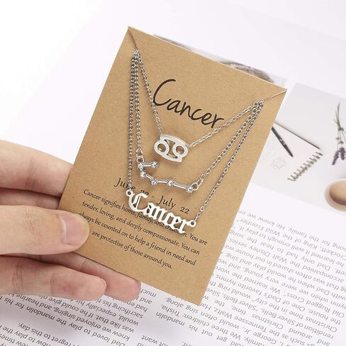 3pcs Zodiac Necklaces 12 Constellation Pendant Necklace Astrology Horoscope Old English Zodiac Sign Necklace Jewelry with Message Card for Women Girls Jewelry in Saudi Arabia