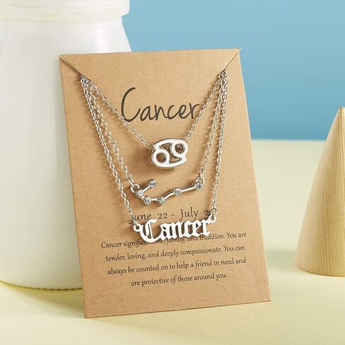 3pcs Zodiac Necklaces 12 Constellation Pendant Necklace Astrology Horoscope Old English Zodiac Sign Necklace Jewelry with Message Card for Women Girls Jewelry in Saudi Arabia