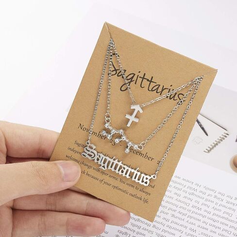 3pcs Zodiac Necklaces 12 Constellation Pendant Necklace Astrology Horoscope Old English Zodiac Sign Necklace Jewelry with Message Card for Women Girls Jewelry in Saudi Arabia