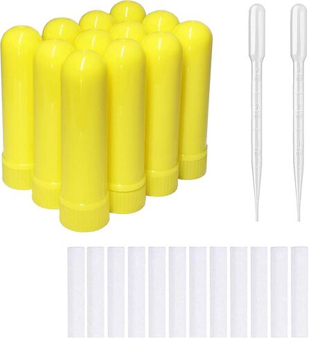 12 Sets(Yellow) Essential Oil Aromatherapy Tubes Inhaler Sticks Blank Nasal Inhalers(12 Complete Sticks) + 2 Polyethylene Pipette Droppers in Saudi Arabia
