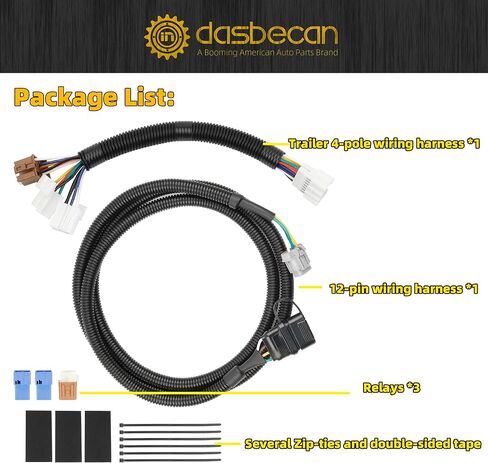Dasbecan 56225 Trailer Hitch Wiring Harness Kit Compatible with Nissan Frontier 05+ Pathfinder 05-12 Xterra 05-15 Suzuki Equator 09-12 (4-Way Flat Trailer Connector Plug) in Saudi Arabia