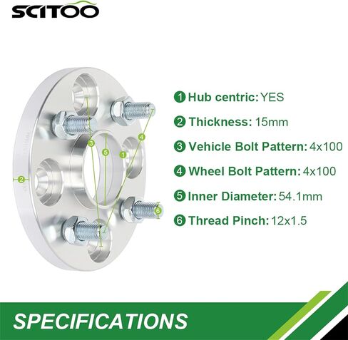 SCITOO 2X 15mm Silver 4x100mm to 4x100mm Hubcentric Wheel Spacers 4 Lug 12x1.5 54.1mm fits for Escort wheel spacers 1991-2001 | for Corolla wheel spacers 93-02 in Saudi Arabia