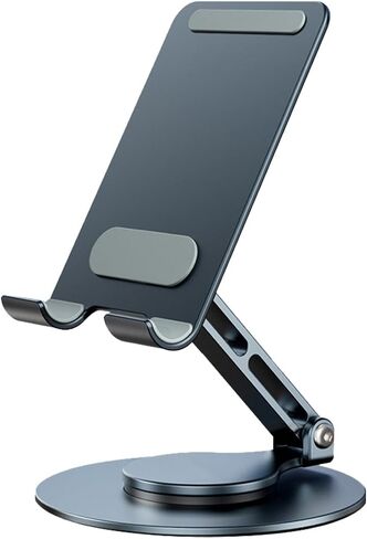 Adjustable Tablet Stand, Aluminum Alloy Tablet Holder, Foldable Swivel Desktop Holder for iPad iPhone, Kindle Stand with 360 Degree Rotating Base (Dark Grey) in Saudi Arabia