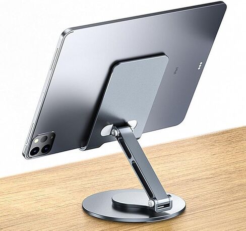 Adjustable Tablet Stand, Aluminum Alloy Tablet Holder, Foldable Swivel Desktop Holder for iPad iPhone, Kindle Stand with 360 Degree Rotating Base (Dark Grey) in Saudi Arabia