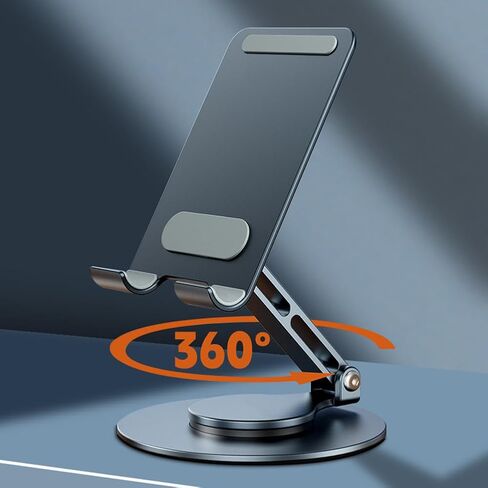 Adjustable Tablet Stand, Aluminum Alloy Tablet Holder, Foldable Swivel Desktop Holder for iPad iPhone, Kindle Stand with 360 Degree Rotating Base (Dark Grey) in Saudi Arabia