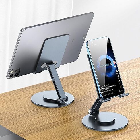 Adjustable Tablet Stand, Aluminum Alloy Tablet Holder, Foldable Swivel Desktop Holder for iPad iPhone, Kindle Stand with 360 Degree Rotating Base (Dark Grey) in Saudi Arabia
