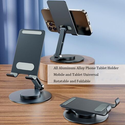 Adjustable Tablet Stand, Aluminum Alloy Tablet Holder, Foldable Swivel Desktop Holder for iPad iPhone, Kindle Stand with 360 Degree Rotating Base (Dark Grey) in Saudi Arabia