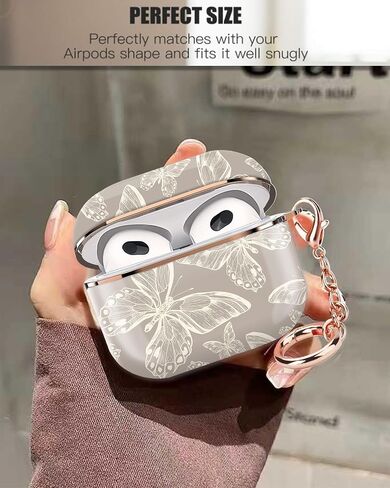 Airpod 3 Case Cute Airpods 3rd Generation Cover Protective Shockproof Hard Cover Shell with Rose Gold Keychain Buds Case for Girl Women Men (Grey Butterfly) in Saudi Arabia