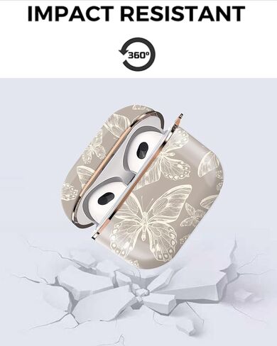 Airpod 3 Case Cute Airpods 3rd Generation Cover Protective Shockproof Hard Cover Shell with Rose Gold Keychain Buds Case for Girl Women Men (Grey Butterfly) in Saudi Arabia