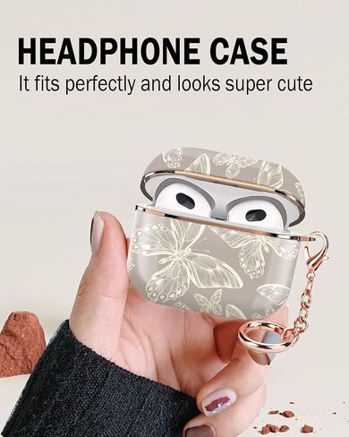 Airpod 3 Case Cute Airpods 3rd Generation Cover Protective Shockproof Hard Cover Shell with Rose Gold Keychain Buds Case for Girl Women Men (Grey Butterfly) in Saudi Arabia