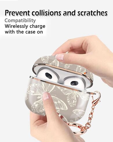 Airpod 3 Case Cute Airpods 3rd Generation Cover Protective Shockproof Hard Cover Shell with Rose Gold Keychain Buds Case for Girl Women Men (Grey Butterfly) in Saudi Arabia