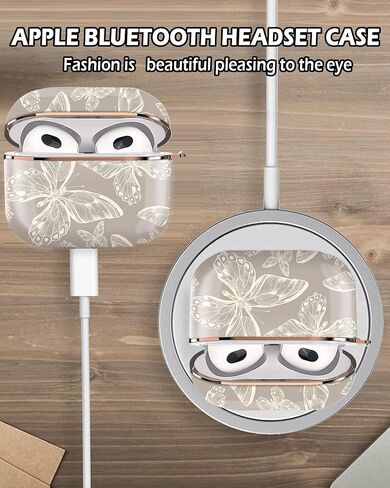 Airpod 3 Case Cute Airpods 3rd Generation Cover Protective Shockproof Hard Cover Shell with Rose Gold Keychain Buds Case for Girl Women Men (Grey Butterfly) in Saudi Arabia