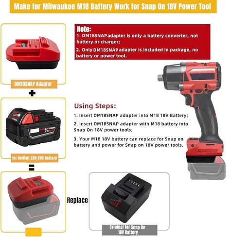 for Milwaukee to Snap On 18V Battery Adapter, Convert for Milwaukee M18 18V Battery to Work for Snap On 18V Power Tool (Adapter Only) in Saudi Arabia