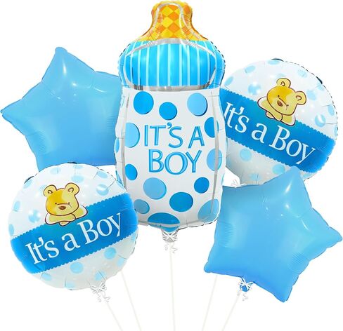 KatchOn, Its A Boy Balloons Set - Pack of 5 | Baby Boy Balloons | Baby Shower Balloons for Boy | Blue Baby Bottle Balloon, Welcome Baby Boy Decorations | It's A Boy Balloons, Baby Boy Foil Balloon in Saudi Arabia