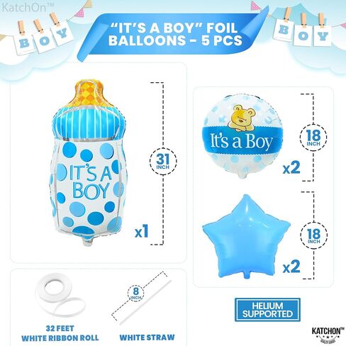 KatchOn, Its A Boy Balloons Set - Pack of 5 | Baby Boy Balloons | Baby Shower Balloons for Boy | Blue Baby Bottle Balloon, Welcome Baby Boy Decorations | It's A Boy Balloons, Baby Boy Foil Balloon in Saudi Arabia