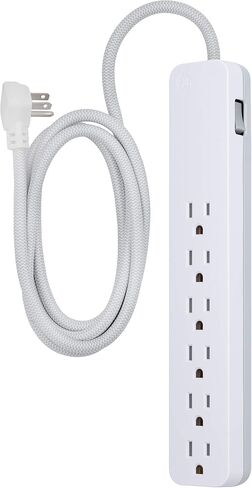 GE UltraPro 6 Outlet Surge Protector, 6 Ft Designer Braided Extension Cord, Flat Plug, Long Power Cord, Wall Mount, White, 45270 in Saudi Arabia