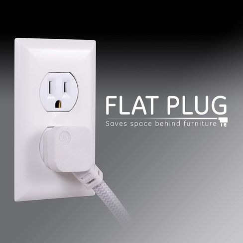 GE UltraPro 6 Outlet Surge Protector, 6 Ft Designer Braided Extension Cord, Flat Plug, Long Power Cord, Wall Mount, White, 45270 in Saudi Arabia
