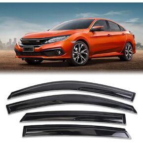 Smoke Black Outside Mount Window Visor Deflectors Rain Guards Compatible with 2016-2021 Honda Civic Sedan 4-Piece Set 94682