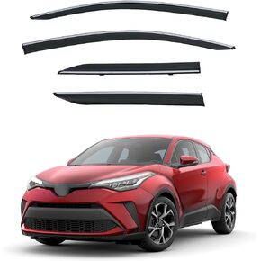 4pcs Smoke Tint with Chrome Trim Outside Mount Tape On/Clip On Style PVC Sun Rain Guard Vent Window Visors Compatible with 17-24 C-HR CHR