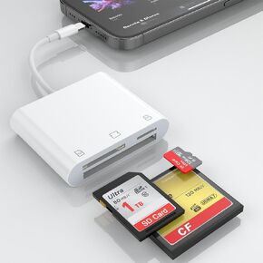 3 in 1 SD Card Reader for iPhone iPad, Camera Card Viewer OTG Memory Card Adapter for Trail Camera,DSLR Dash Cams,for MicroSDXC,MicroSDHC,TF,SDXC,SDHC,SD,MMC,CF,Compact Flash Card,Plug&Play