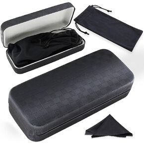 Hard Shell Eyeglass Case, Glass Case With Cleaning bag Cloth, Large Portable Sunglasses Case for men women