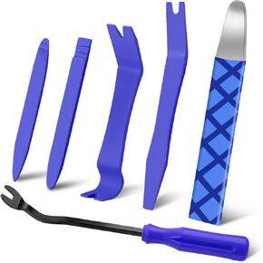 6PCS Car Trim Removal Tool Kit,4140 Pry Tool Metal Pry Bar,Door Panel Removal Tool,Automotive Car Dash Radio Audio Installer Pry Tool Kit Blue