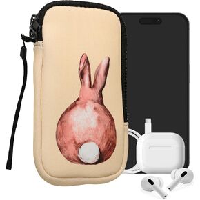 kwmobile Neoprene Sleeve for Smartphone Size XL - 6.7/6.8" - Shock Absorbing Pouch Case - Protective Phone Bag - Rabbit Tail Brown/White/Beige